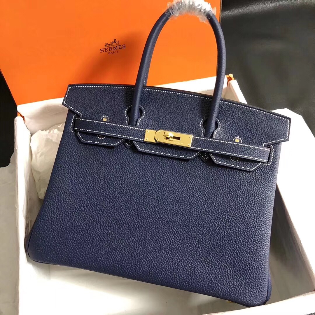 Hermes Birkin 35CM Togo Leather Handbag Dark Blue